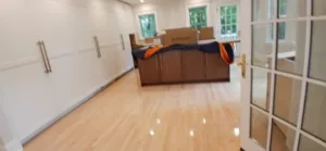 Greenwich kitchen after sheetrock, flooring, and painting work completed.