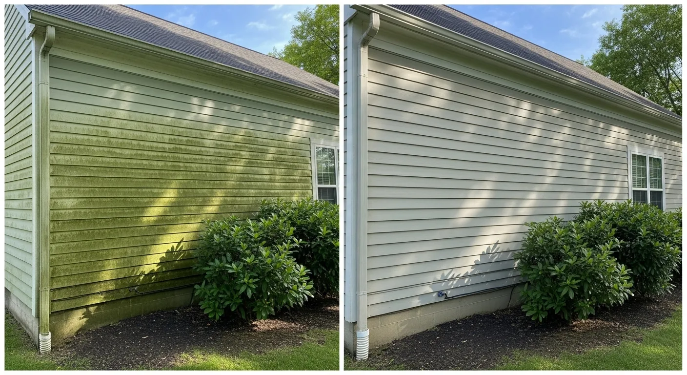 before/after power whashing siding