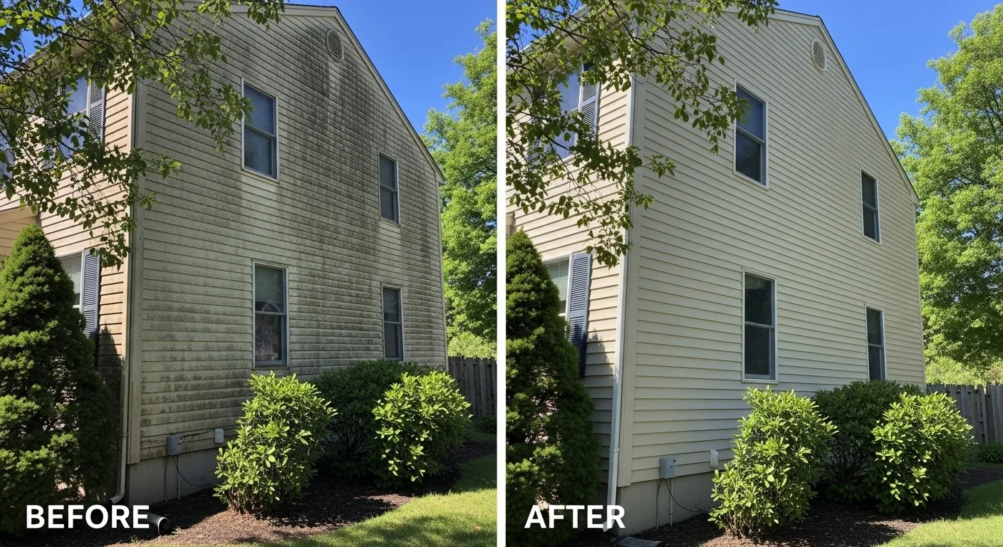 before/after power whashing siding
