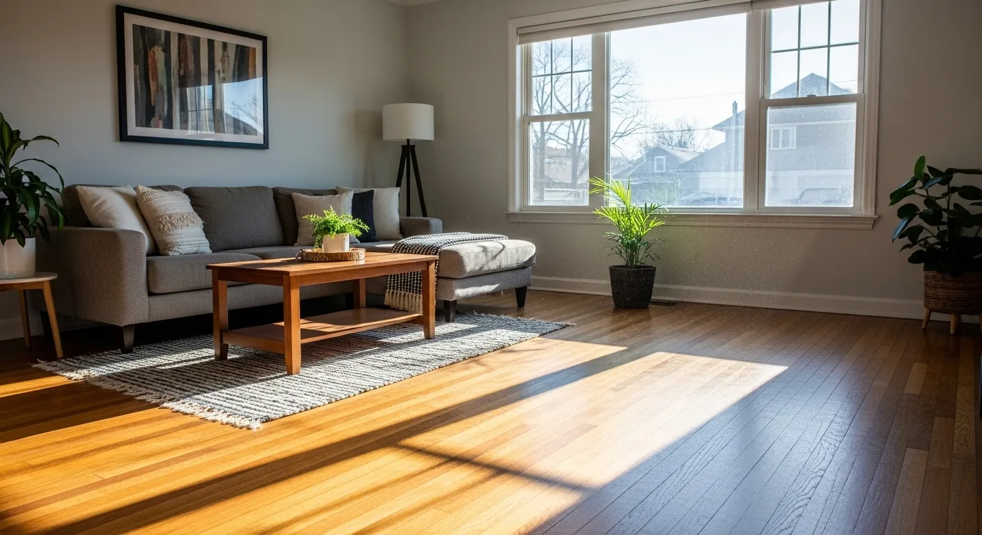 sunlit CT living room hardwood floor