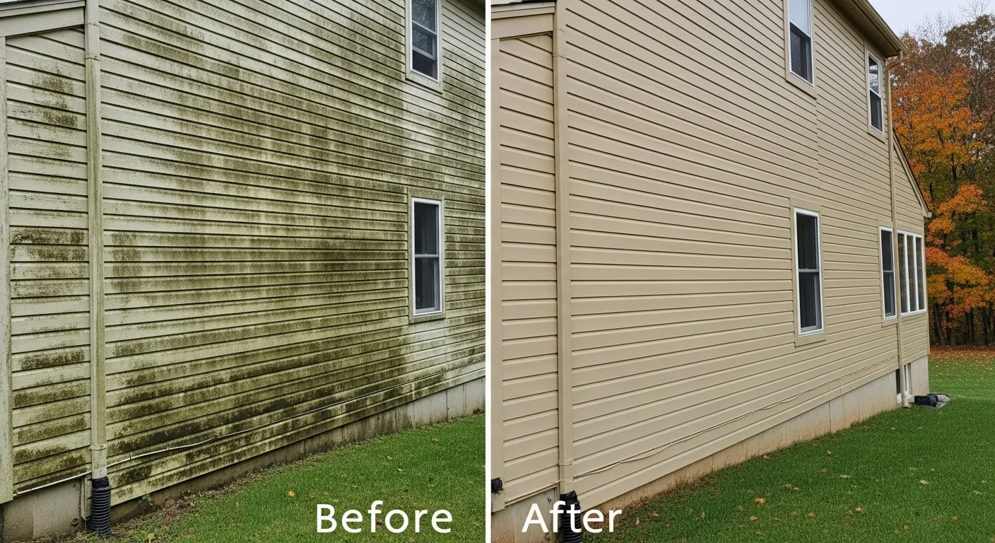 before/after power whashing siding