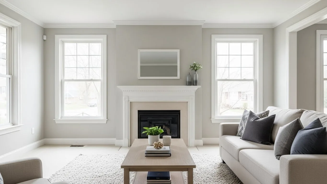Low VOC paint applied in a bright Connecticut living room, creating a clean, modern, and healthy interior environment.