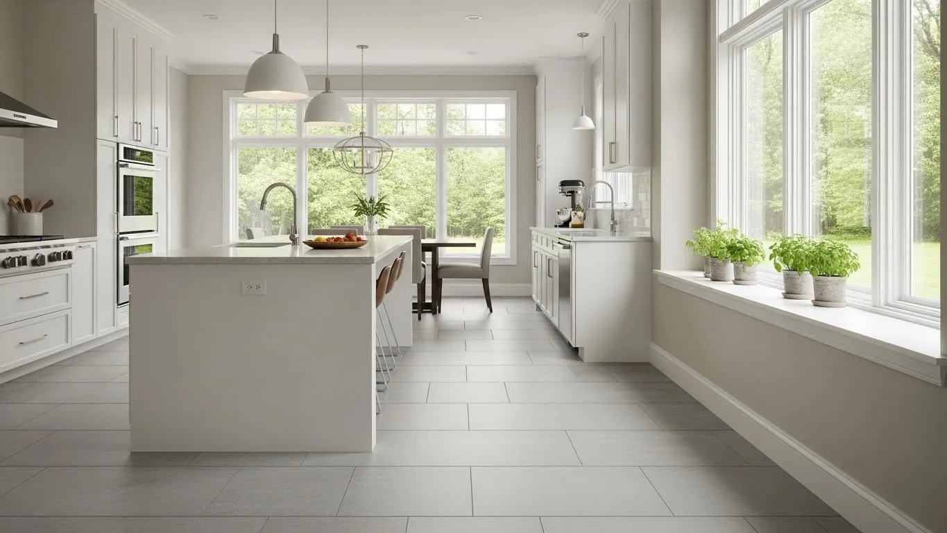 Bright kitchen with neutral cabinetry and elegant tile backsplash ideas for modern homes