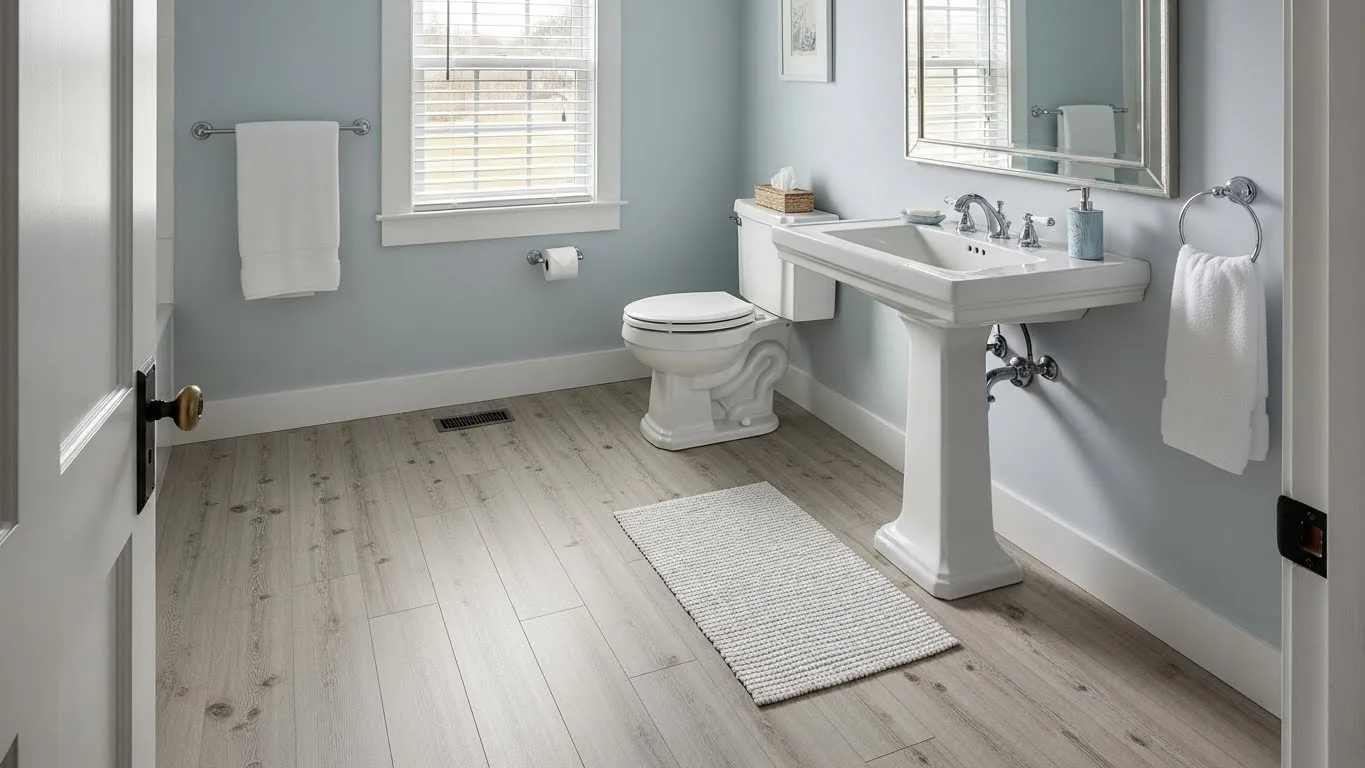 Waterproof Vinyl Flooring in a bathroom, perfect for wet areas and easy maintenance.