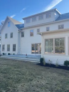Detailed view of a siding refresh and trim work from a Greenwich CT exterior painting job.
